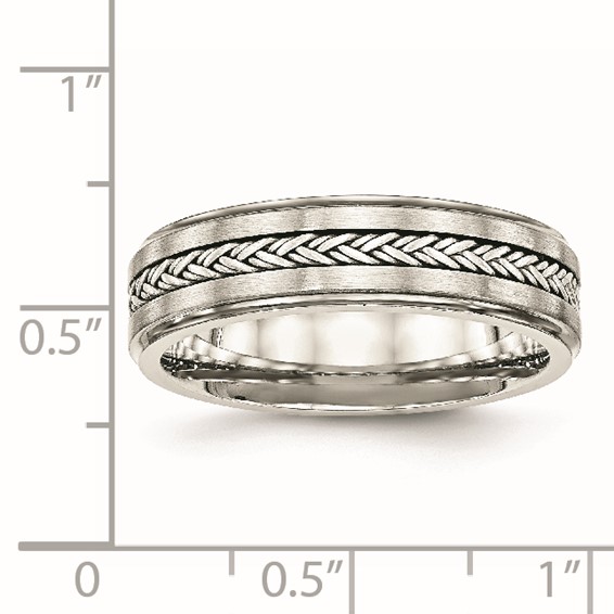 Stainless Steel w/Sterling Silver Braid Inlay Brushed/Polished 6mm Band