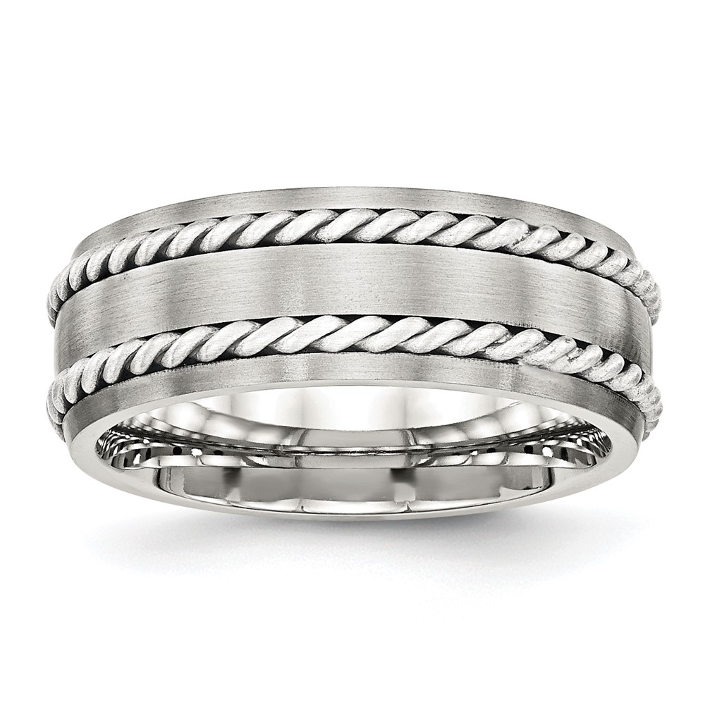 Stainless Steel w/Sterling Silver Double Twisted Brushed 8mm Band
