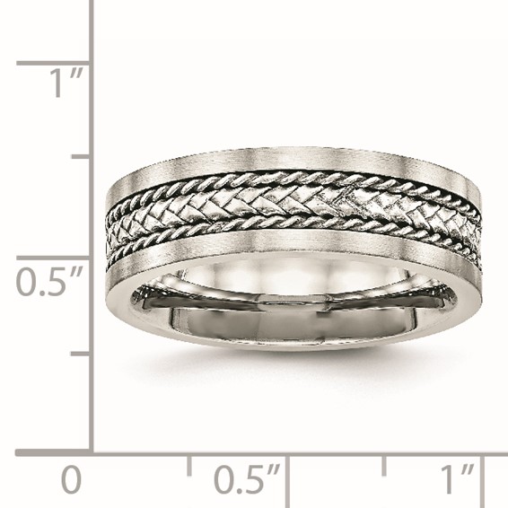 Stainless Steel w/Sterling Silver Inlay Polished/Brushed Edge 7mm Band