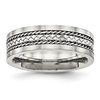 Stainless Steel Band with Sterling Silver Inlay Polished Brushed Edge 7mm view 1