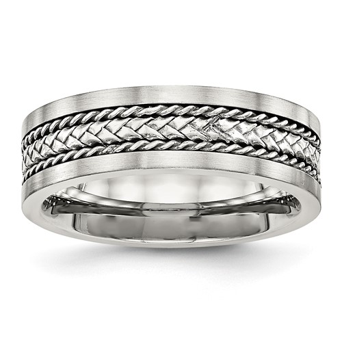 Stainless Steel Band with Sterling Silver Inlay Polished Brushed Edge 7mm