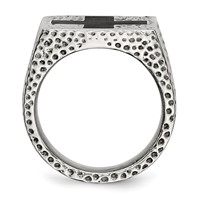 Stainless Steel Textured Black Enameled Cross Ring view 2