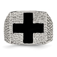 Stainless Steel Textured Black Enameled Cross Ring view 4
