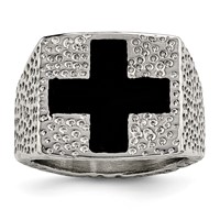 Stainless Steel Textured Black Enameled Cross Ring view 1