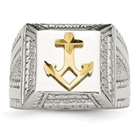 Stainless Steel Polished Ring with Sterling Silver Yellow IP-plated Anchor view 4