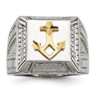 Stainless Steel Polished Ring with Sterling Silver Yellow IP-plated Anchor view 1