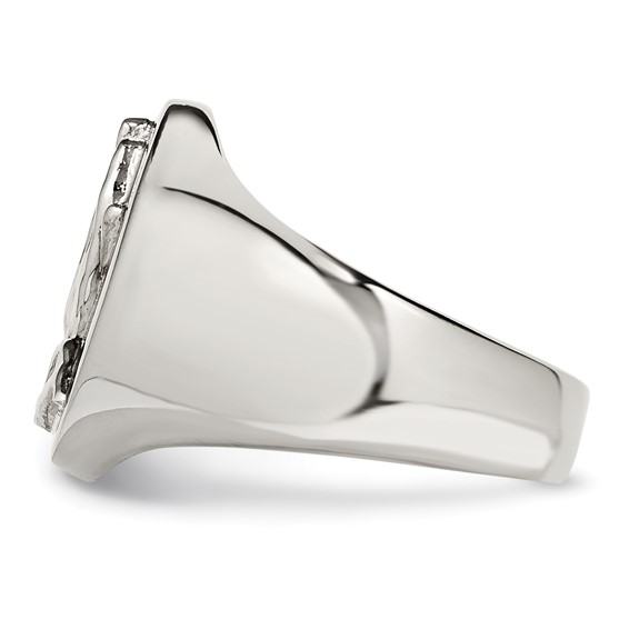 Chisel Stainless Steel Polished with Sterling Silver Praying Hands Ring