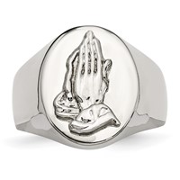 Chisel Stainless Steel Polished Ring with Sterling Silver Praying Hands view 4