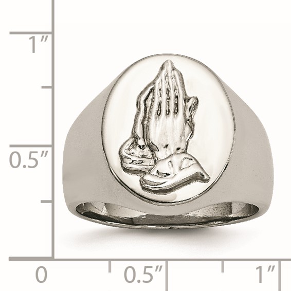 Chisel Stainless Steel Polished with Sterling Silver Praying Hands Ring