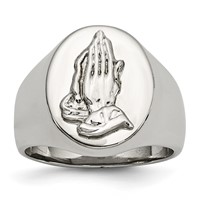 Chisel Stainless Steel Polished Ring with Sterling Silver Praying Hands view 1