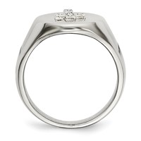 Chisel Stainless Steel Polished Ring with Sterling Silver Cross and CZ Signet view 2