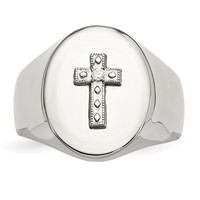 Chisel Stainless Steel Polished Ring with Sterling Silver Cross and CZ Signet view 4