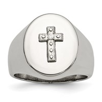 Chisel Stainless Steel Polished Ring with Sterling Silver Cross and CZ Signet view 1