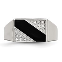 Chisel Stainless Steel Polished Black Enameled CZ Signet Ring view 4