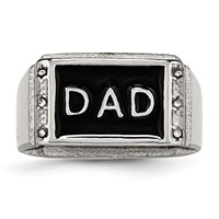 Stainless Steel Polished Black Enameled Dad Ring with CZ view 4
