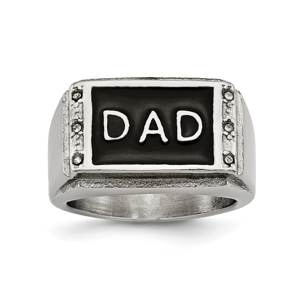 Stainless Steel Polished Black Enameled DAD w/CZ Ring
