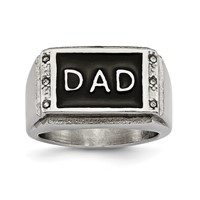 Stainless Steel Polished Black Enameled Dad Ring with CZ view 1
