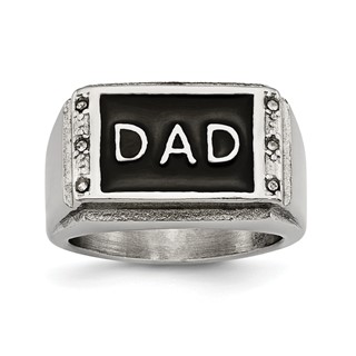 Stainless Steel Polished Black Enameled DAD w/CZ Ring