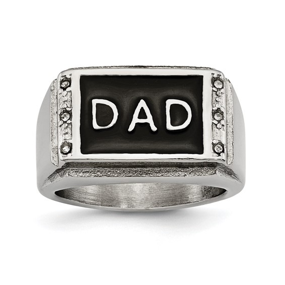 Stainless Steel Polished Black Enameled DAD w/CZ Ring