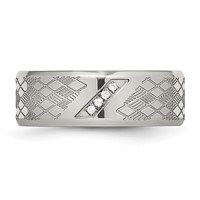 Stainless Steel Polished and Textured Band with CZ 8mm view 4