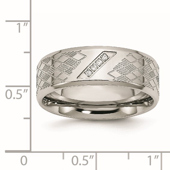 Stainless Steel Polished and Textured w/CZ 8mm Band