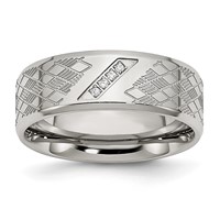Stainless Steel Polished and Textured Band with CZ 8mm view 1