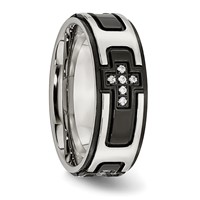 Stainless Steel Polished Black IP-plated Band with CZ Cross 8mm view 5