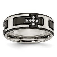 Stainless Steel Polished Black IP-plated Band with CZ Cross 8mm view 1