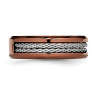 Stainless Steel Ridged Edge Brown IP-plated Band with Cable 7mm view 3
