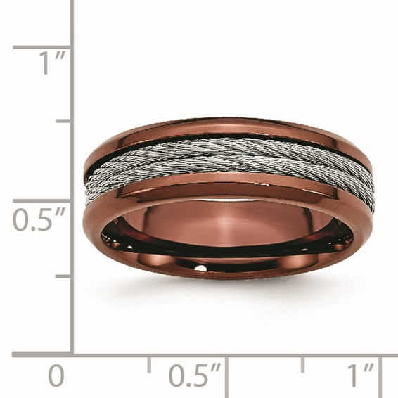 Stainless Steel Ridged Edge Brown IP-plated w/Cable 7mm Band