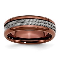 Stainless Steel Ridged Edge Brown IP-plated Band with Cable 7mm view 1