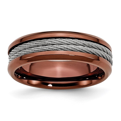 Stainless Steel Ridged Edge Brown IP-plated Band with Cable 7mm