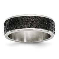 Stainless Steel Polished and Textured Black IP-plated 8mm Band view 1