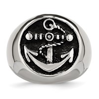Stainless Steel Antiqued and Polished Anchor Ring view 4