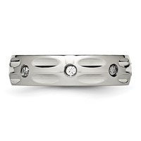 Stainless Steel Polished Band with CZ 6mm Grooved view 3