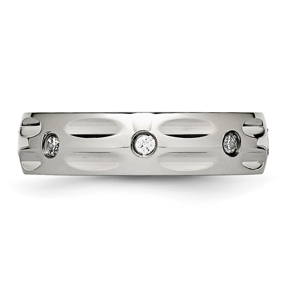 Stainless Steel Polished w/CZ 6mm Grooved Band