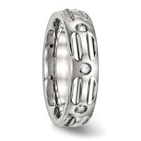 Stainless Steel Polished Band with CZ 6mm Grooved view 4
