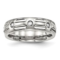 Stainless Steel Polished Band with CZ 6mm Grooved view 1