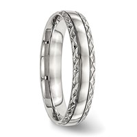 Chisel Stainless Steel Polished Satin Center Criss Cross Design 5mm Grooved Band view 4