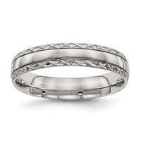 Chisel Stainless Steel Polished Satin Center Criss Cross Design 5mm Grooved Band view 1
