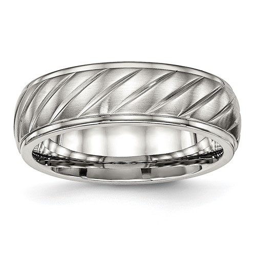 Chisel Stainless Steel Polished Band with Brushed Center 7mm Grooved