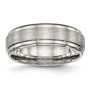 Chisel Stainless Steel Brushed and Polished 7mm Ridged Edge Band
