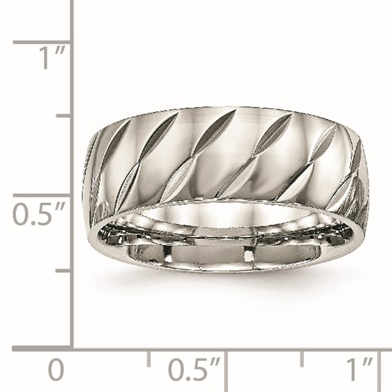 Stainless Steel Polished Diamond Cut 8mm Band
