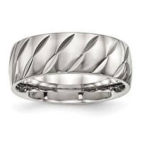 Stainless Steel Polished Diamond Cut 8mm Band view 1