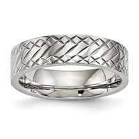 Stainless Steel Polished and Textured Criss Cross Design 6mm Band view 1