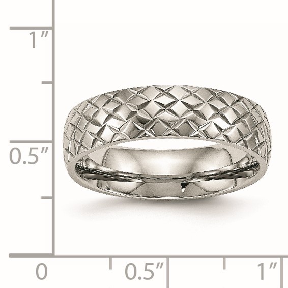 Stainless Steel Polished and Textured Criss Cross Design 6mm Band