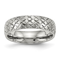Stainless Steel Polished and Textured Criss Cross Design 6mm Band view 1