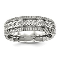 Chisel Stainless Steel Polished and Textured 7mm Grooved Band view 1