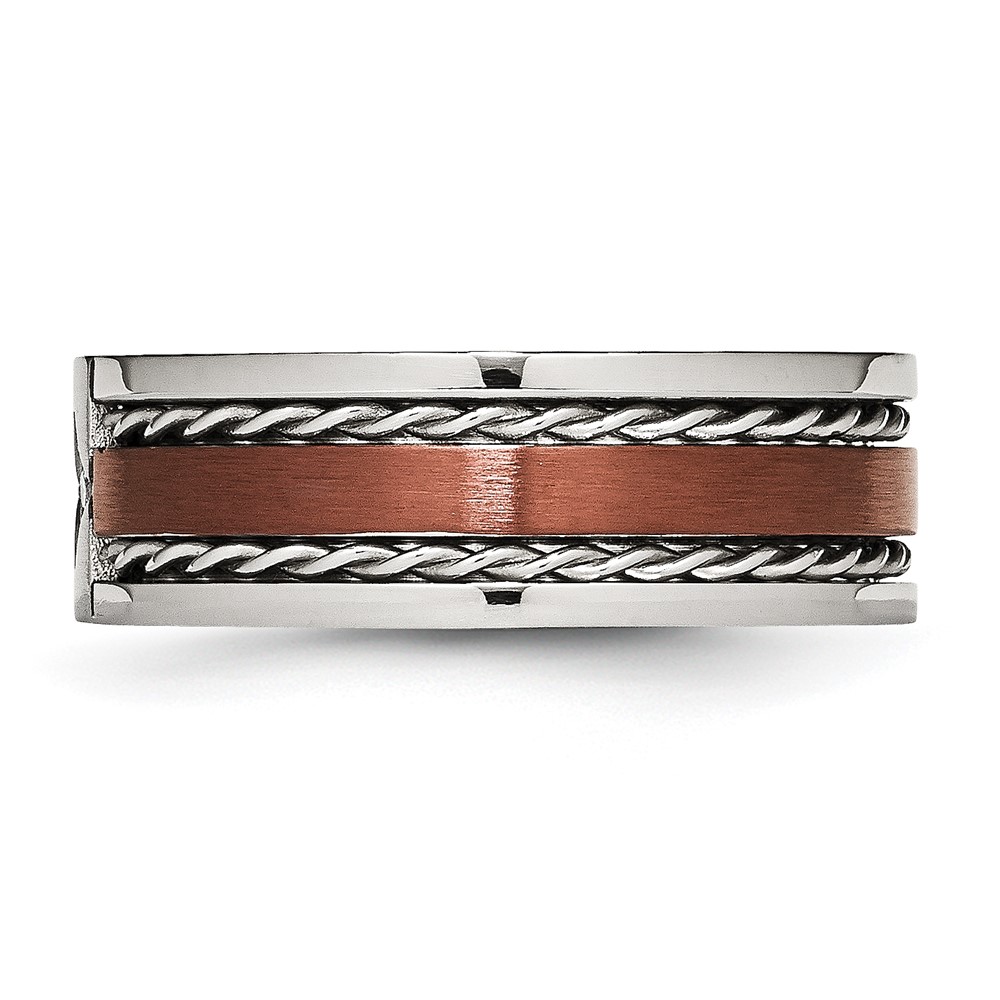 Stainless Steel Brown IP-Plated Brushed Finish Diamond 8mm Polished Band