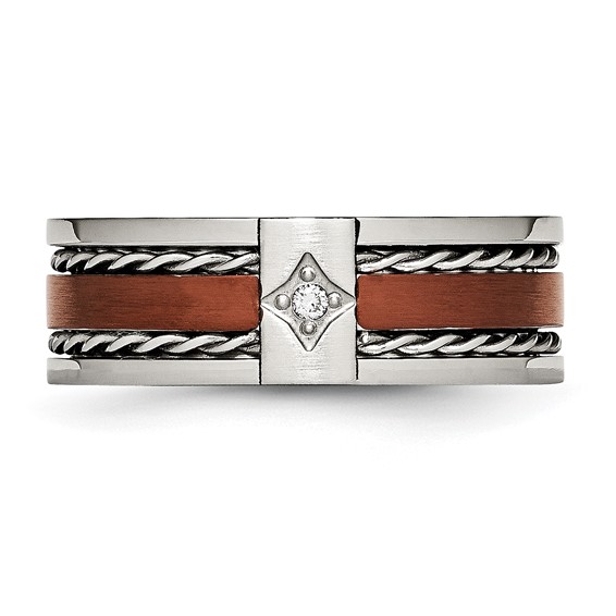 Chisel Stainless Steel Brushed and Polished Brown IP-plated .02 Carat Diamond 8mm Band